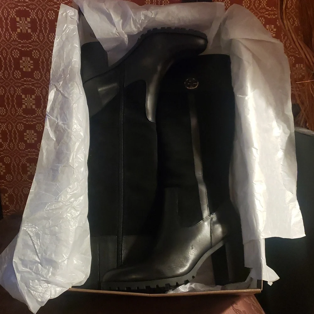 Giani Bernini Kaidyn Black Leather & Suede Knee High Riding Boots Size 10 NIB - Picture 5 of 5
